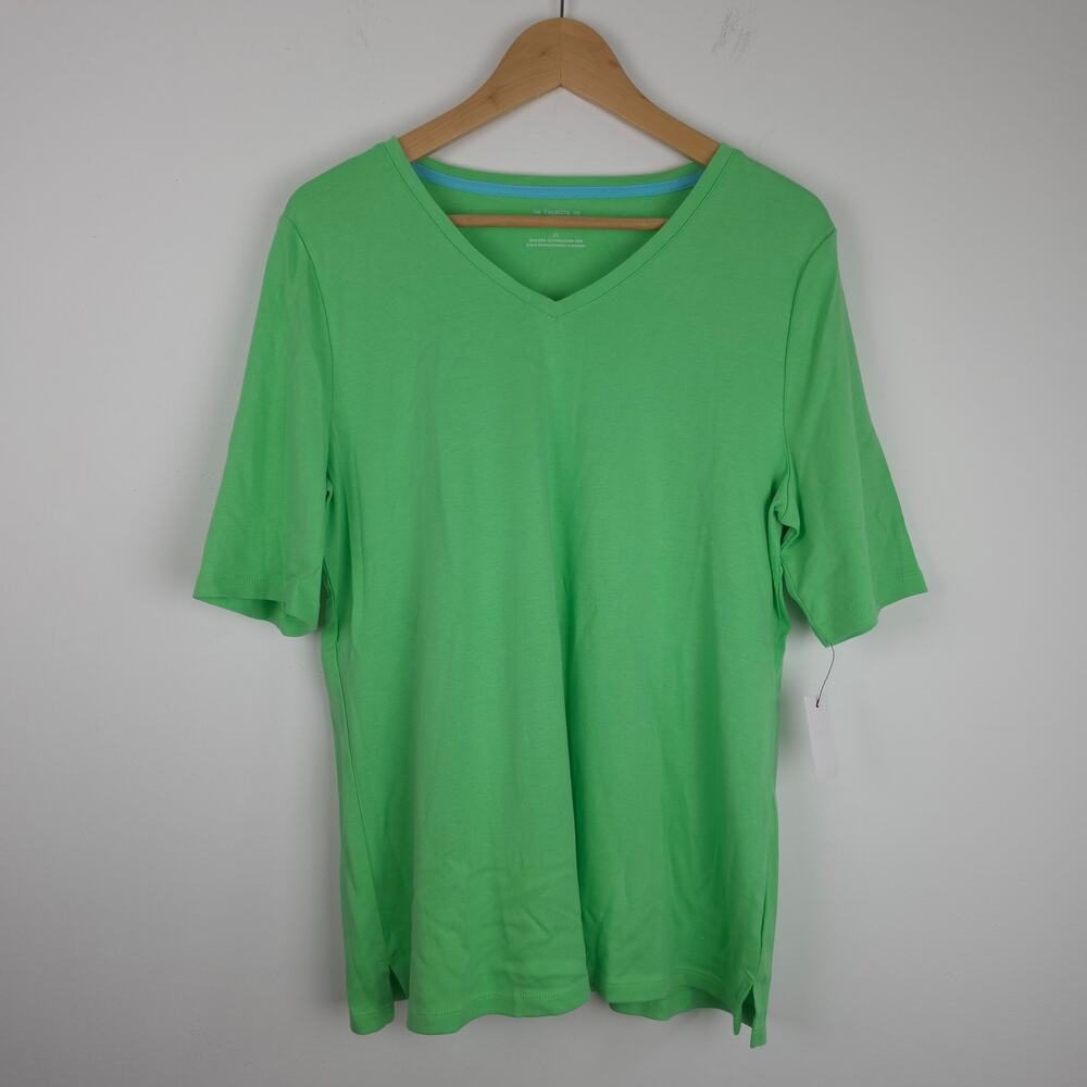 NEW Talbots THE Talbots Tee Green V Neck Short Sleeve Pima Cotton Size XL